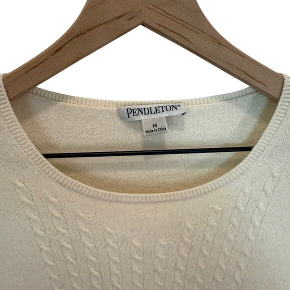 Pendleton 100% Cashmere Cable Knit Sweater Ivory M Vintage - Picture 3 of 13
